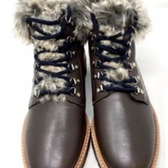 Botkier Winter Faux Fur Trim Gum Sole Women's Boot Brown Leather Upper Size 7 - Picture 2 of 7
